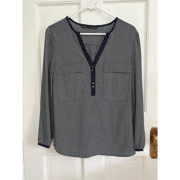Zara Basic V Neck Tunic Top Star Print Polka Dot Blue White Oversized Women's XS - Picture 1 of 8